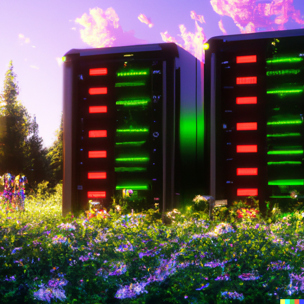 A pair of servers frolicking in a field of flowers.
